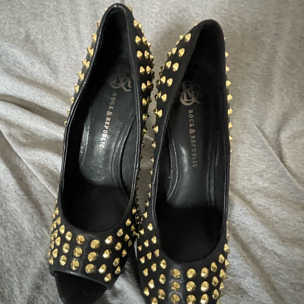 Rock & Republic Black Heels with Gold Studs
